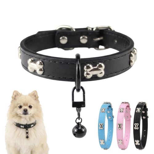 Adjustable Dog Collar with Bell — Black · S