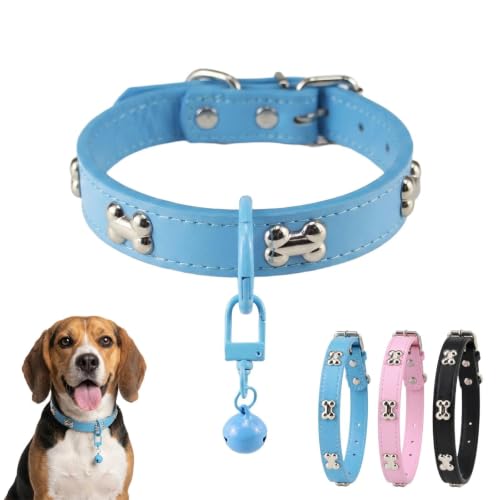 Adjustable Dog Collar with Bell — Blue · M