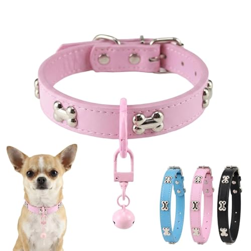 Adjustable Dog Collar with Bell — Pink · XL